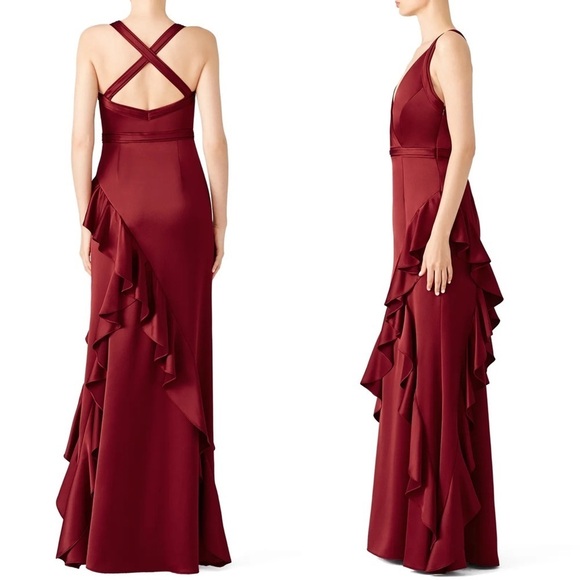 Aidan Mattox • Wine Ruffle Gown formal evening bridesmaid dress red maroon - Picture 12 of 12